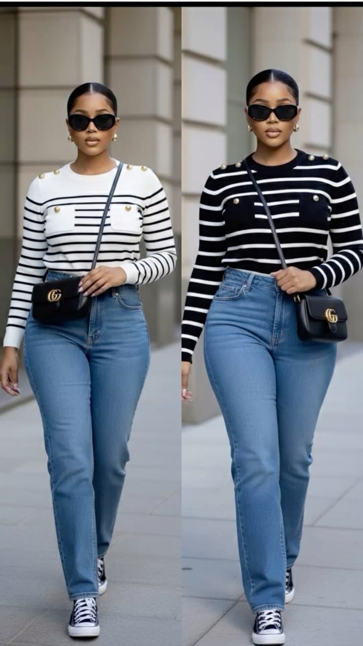 Elegant stripes Cardi + Denim Outfits